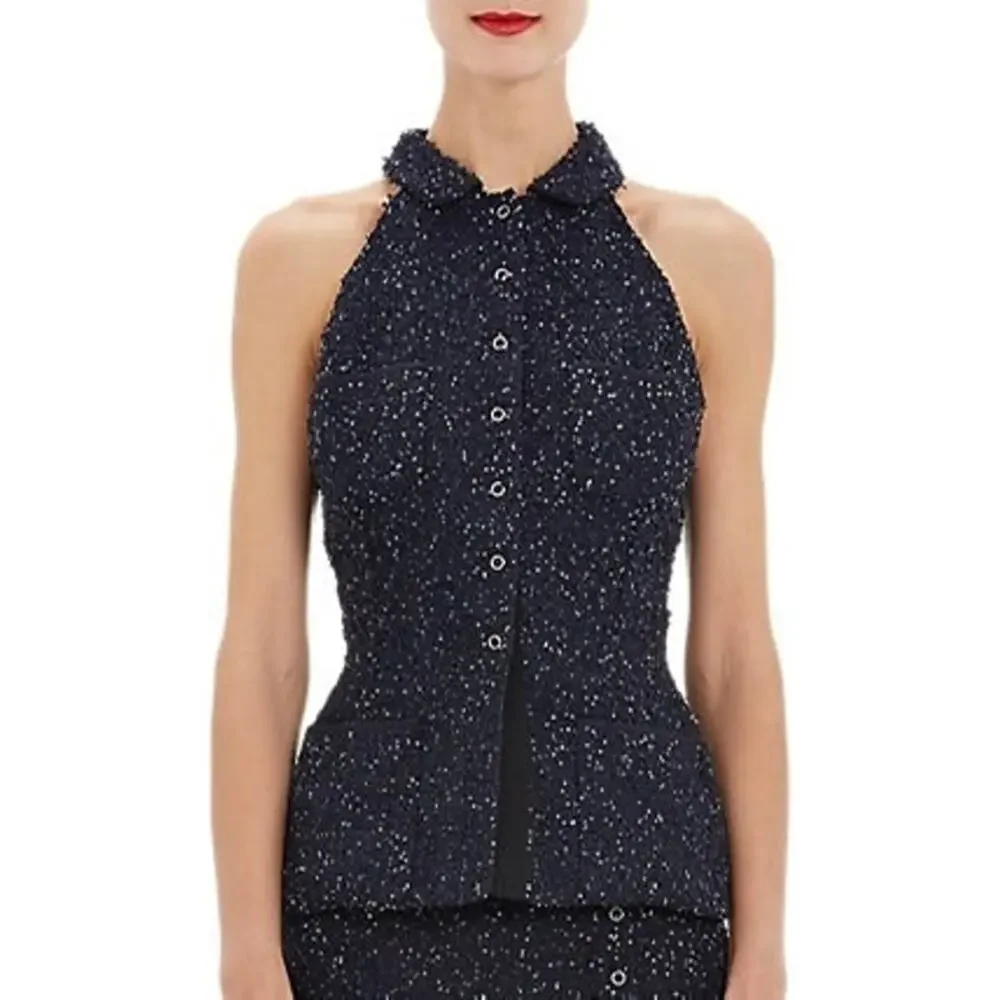 Nina Ricci Blue Sequin Peplum Blouse - Picture 2 of 7